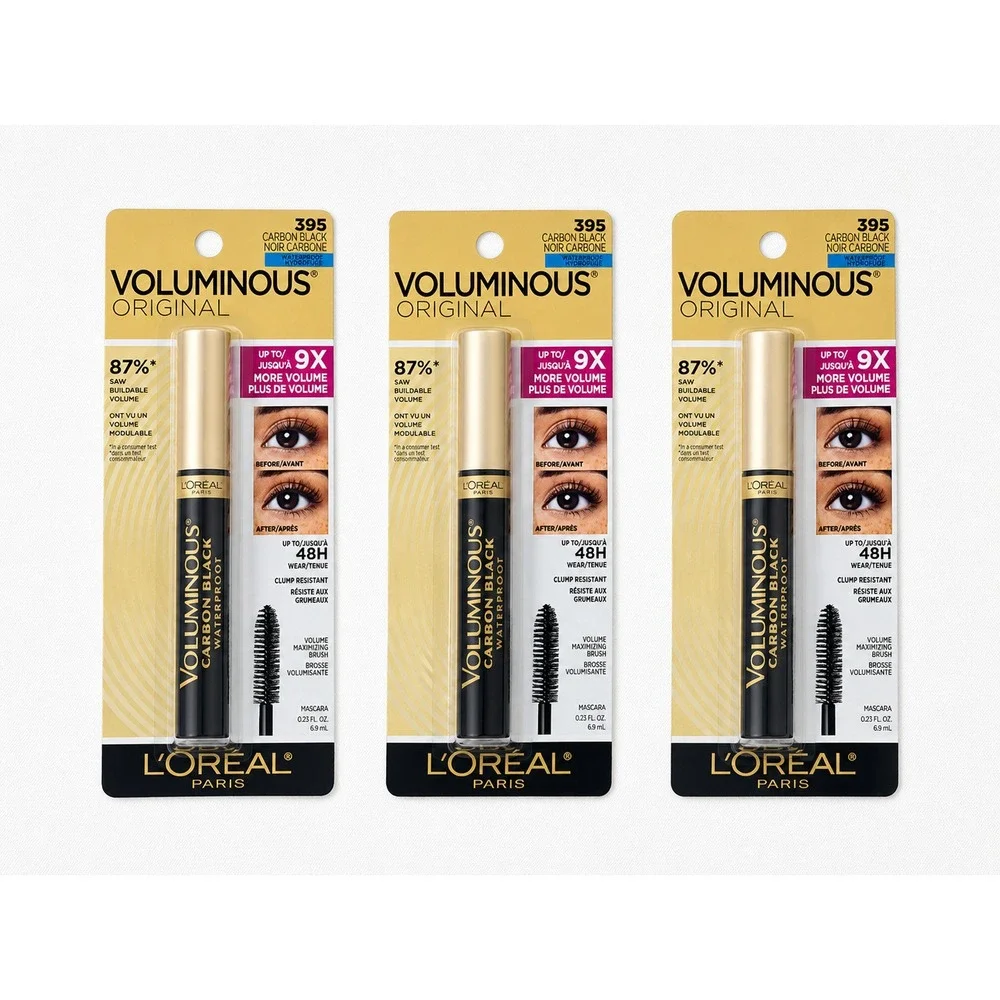 3 Pack L'Oreal Voluminous Original Waterproof Mascara Carbon Black 395‎